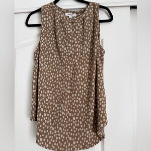 Monday Fun Angie Pleated Blouse Brown Print Sleeveless Top XLP NWT